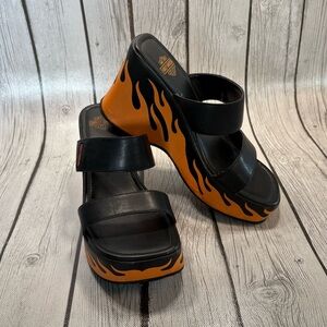Harley-Davidson Black and Orange Wedge Sandals size 8
